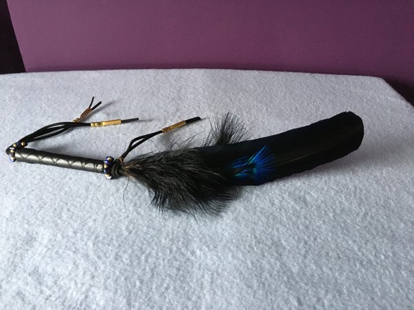 Black Turkey and Peacock Smudge Feather with Lapis Lazuli