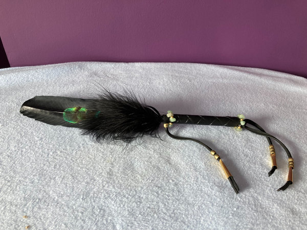 Black Turkey and Peacock Smudge Feather with Aventurine