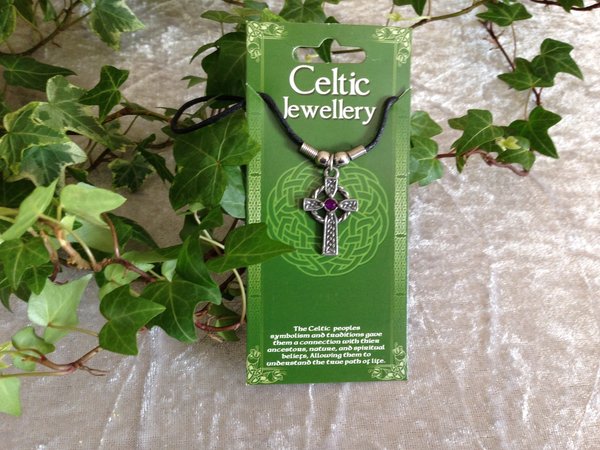 Celtic Cross Pendant with Purple Stone